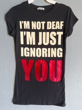 Hannah Black Tee with Cream and Metallic Red Graphic